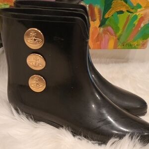 VIVIENNE WESTWOOD Black Ankle Rain Boots with Gold Accents SIZE 9